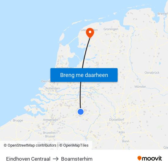 Eindhoven Centraal to Boarnsterhim map