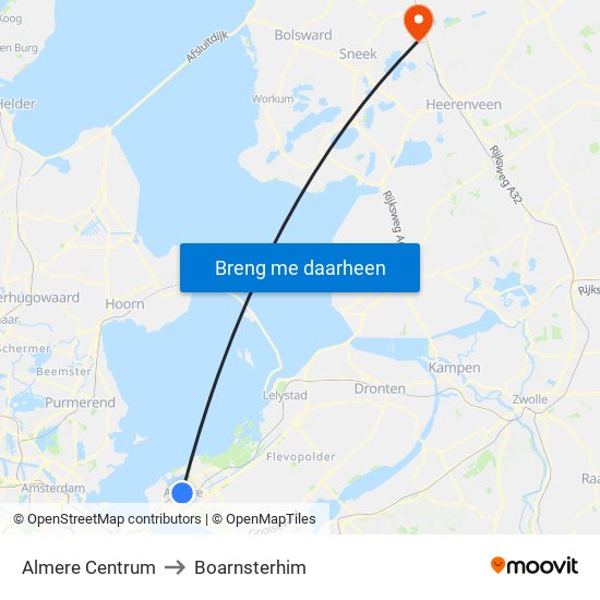 Almere Centrum to Boarnsterhim map