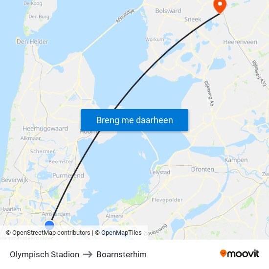 Olympisch Stadion to Boarnsterhim map