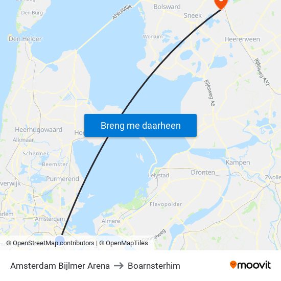 Amsterdam Bijlmer Arena to Boarnsterhim map