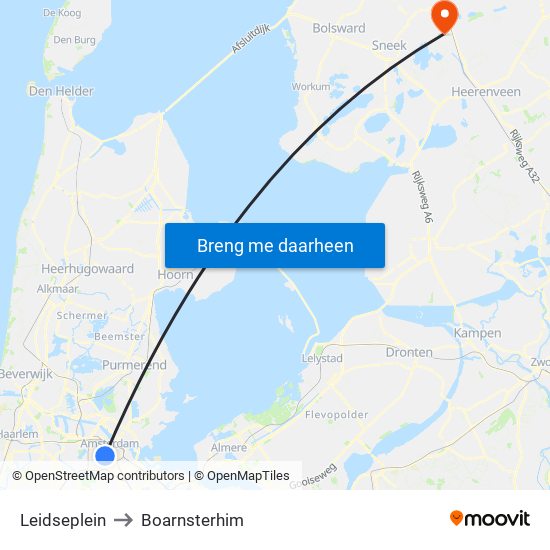 Leidseplein to Boarnsterhim map