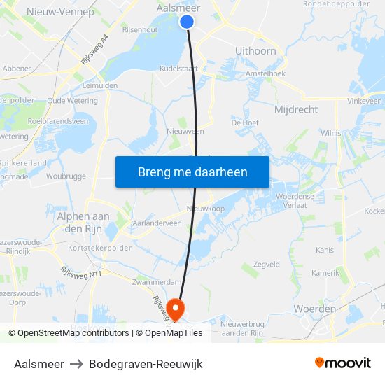 Aalsmeer to Bodegraven-Reeuwijk map