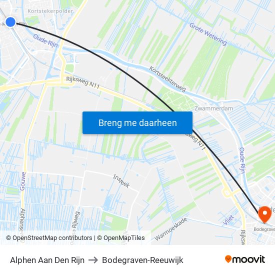 Alphen Aan Den Rijn to Bodegraven-Reeuwijk map