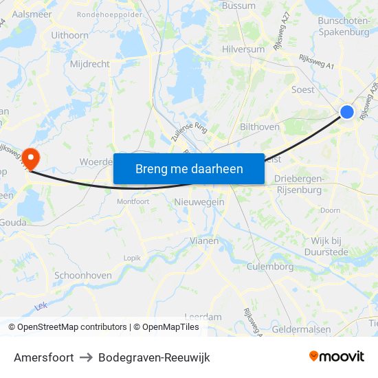 Amersfoort to Bodegraven-Reeuwijk map