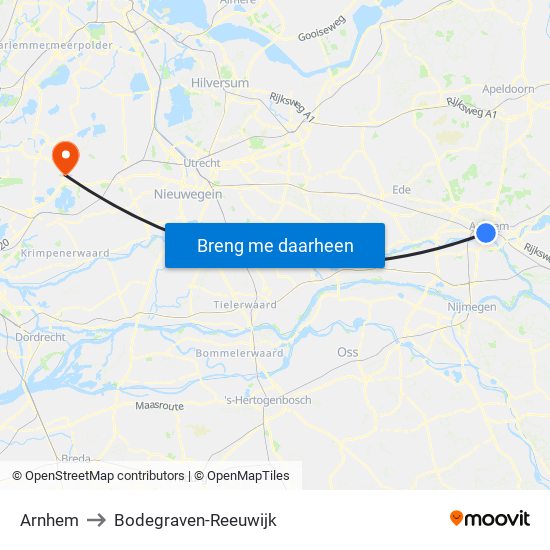 Arnhem to Bodegraven-Reeuwijk map