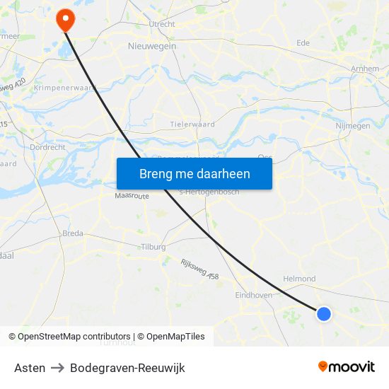 Asten to Bodegraven-Reeuwijk map