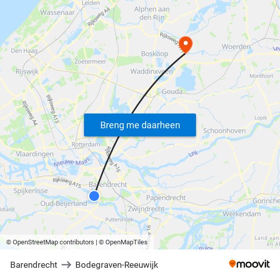 Barendrecht to Bodegraven-Reeuwijk map