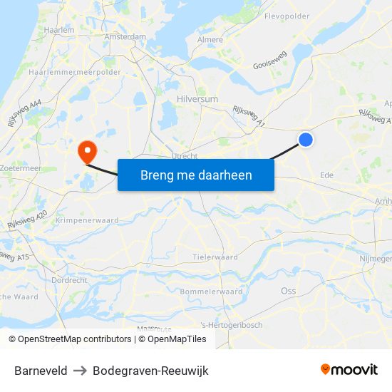 Barneveld to Bodegraven-Reeuwijk map