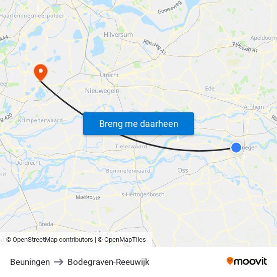 Beuningen to Bodegraven-Reeuwijk map