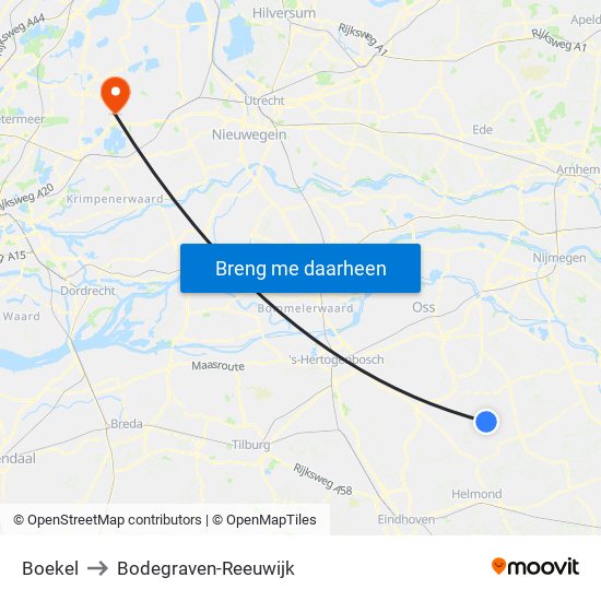 Boekel to Bodegraven-Reeuwijk map