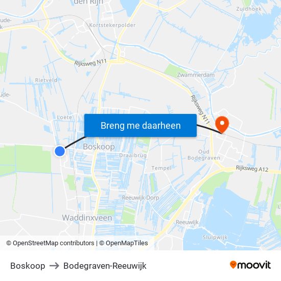 Boskoop to Bodegraven-Reeuwijk map