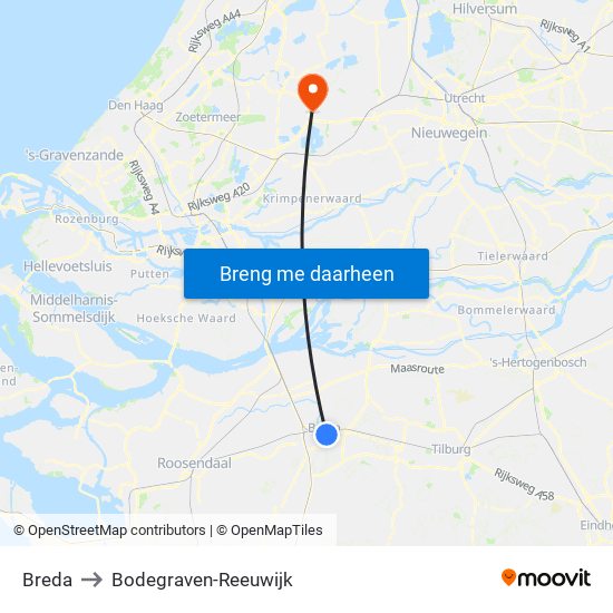 Breda to Bodegraven-Reeuwijk map