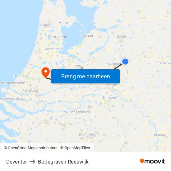 Deventer to Bodegraven-Reeuwijk map