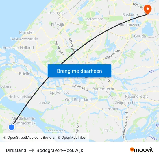 Dirksland to Bodegraven-Reeuwijk map