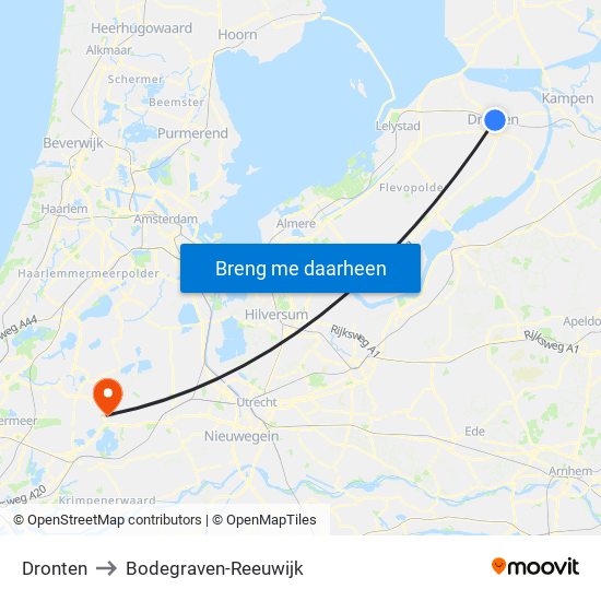 Dronten to Bodegraven-Reeuwijk map