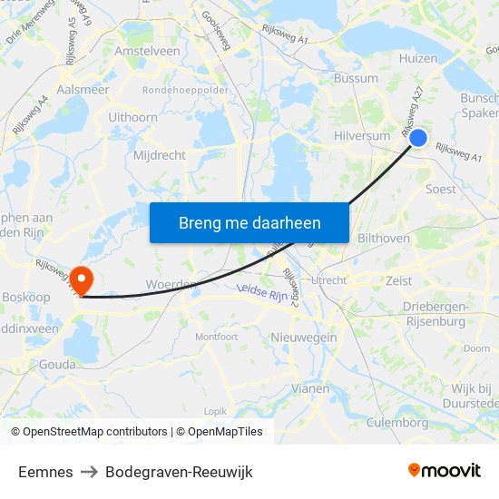 Eemnes to Bodegraven-Reeuwijk map