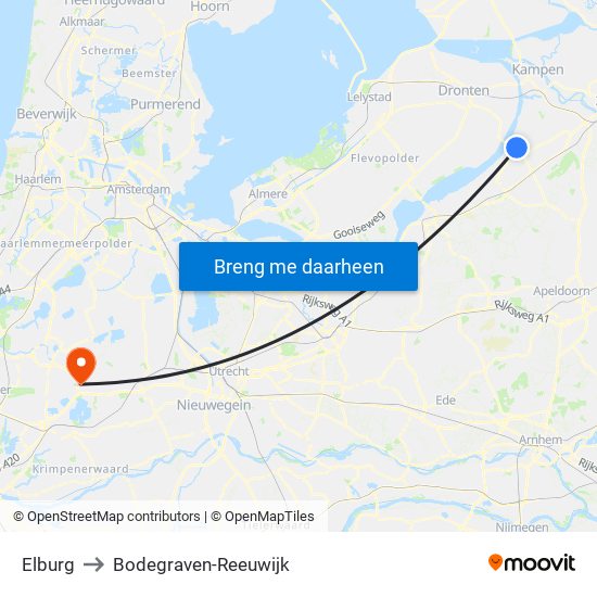 Elburg to Bodegraven-Reeuwijk map