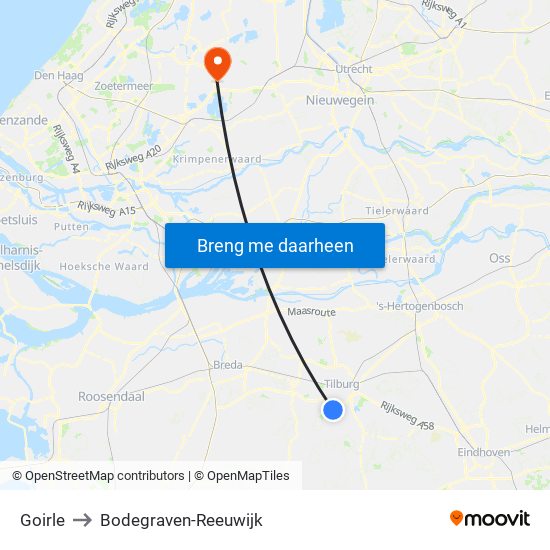 Goirle to Bodegraven-Reeuwijk map