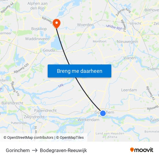 Gorinchem to Bodegraven-Reeuwijk map