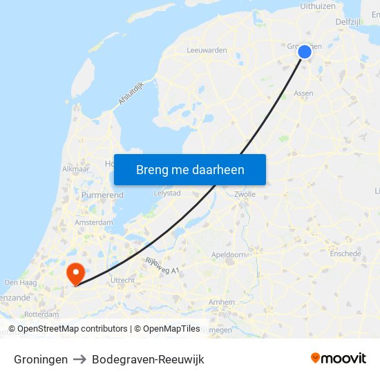 Groningen to Bodegraven-Reeuwijk map