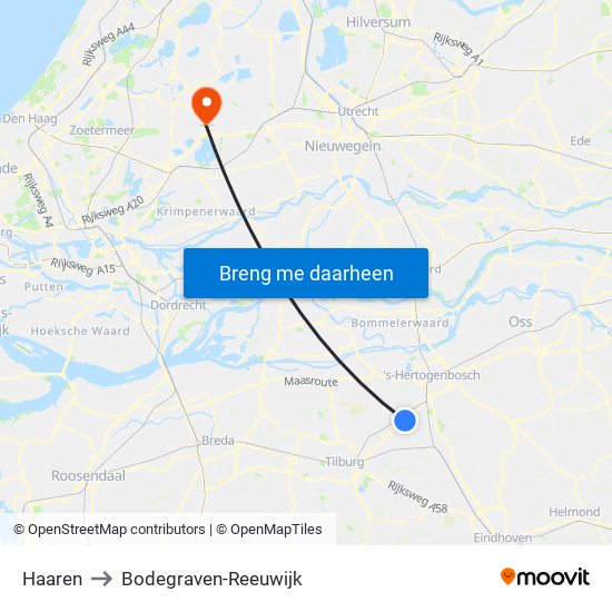 Haaren to Bodegraven-Reeuwijk map