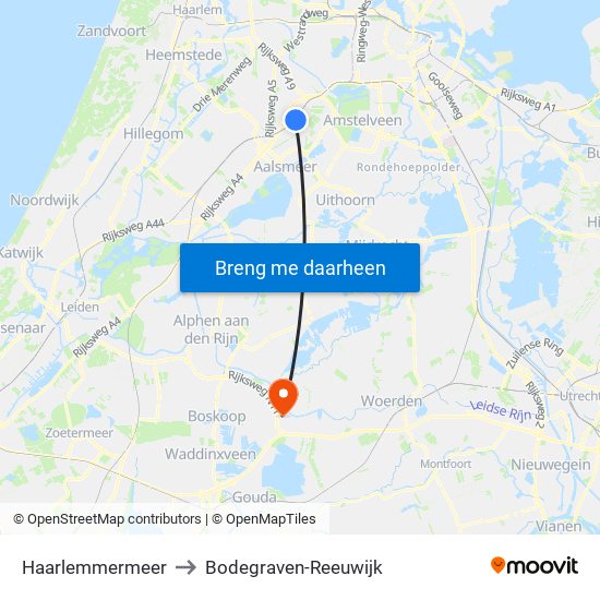 Haarlemmermeer to Bodegraven-Reeuwijk map