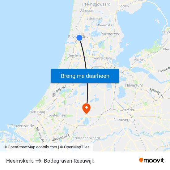 Heemskerk to Bodegraven-Reeuwijk map
