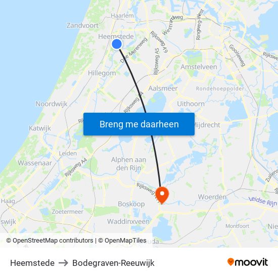 Heemstede to Bodegraven-Reeuwijk map