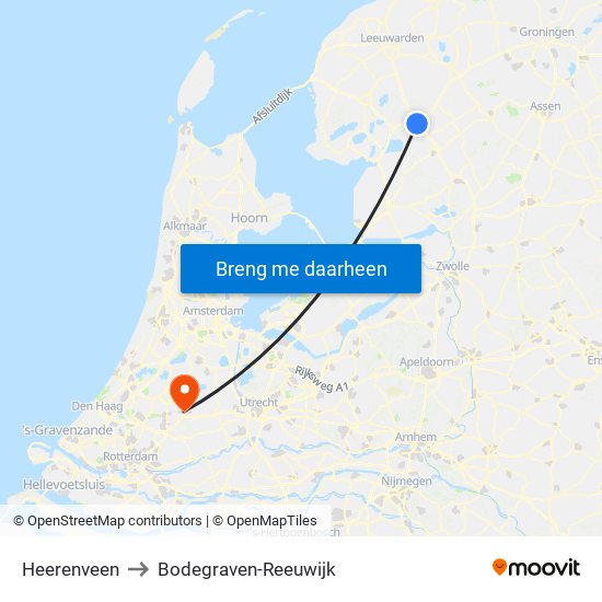 Heerenveen to Bodegraven-Reeuwijk map