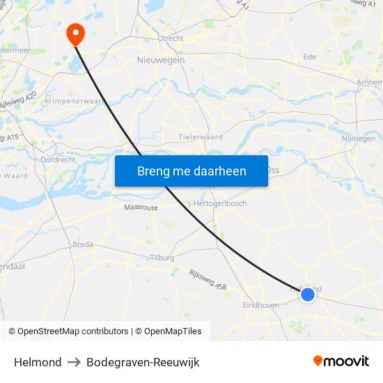 Helmond to Bodegraven-Reeuwijk map