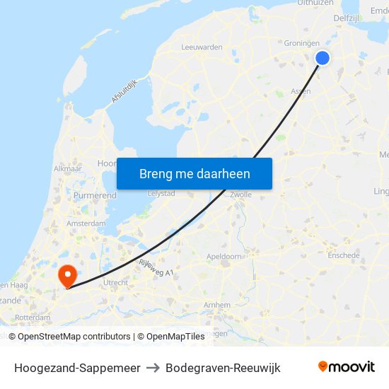 Hoogezand-Sappemeer to Bodegraven-Reeuwijk map
