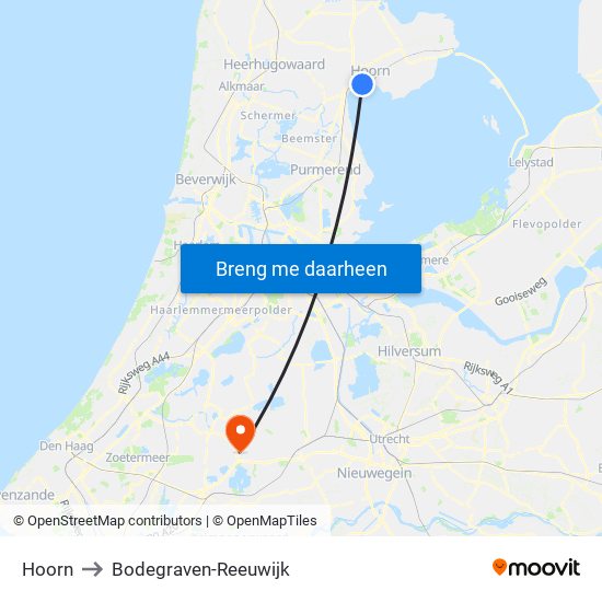 Hoorn to Bodegraven-Reeuwijk map