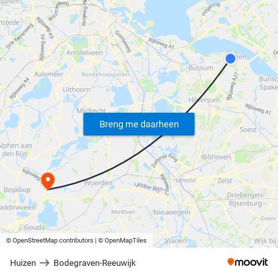 Huizen to Bodegraven-Reeuwijk map