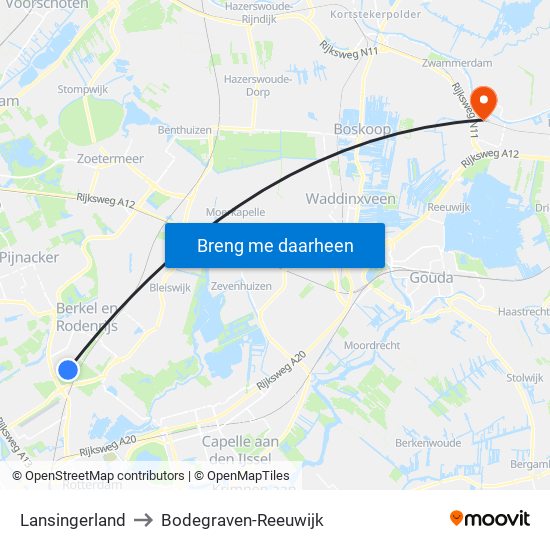 Lansingerland to Bodegraven-Reeuwijk map