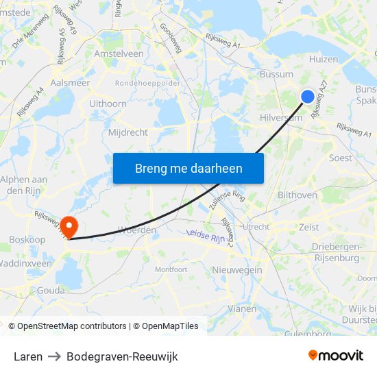 Laren to Bodegraven-Reeuwijk map