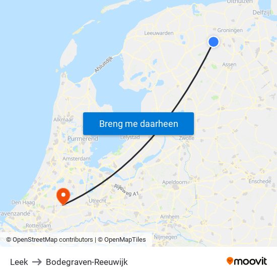 Leek to Bodegraven-Reeuwijk map