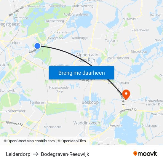 Leiderdorp to Bodegraven-Reeuwijk map
