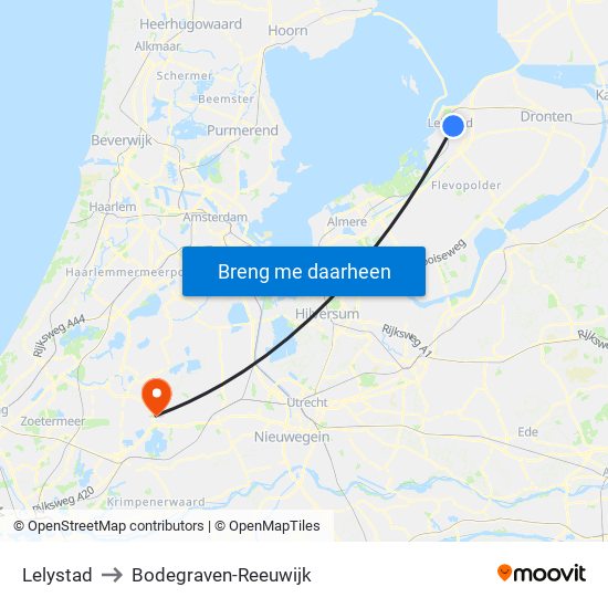 Lelystad to Bodegraven-Reeuwijk map