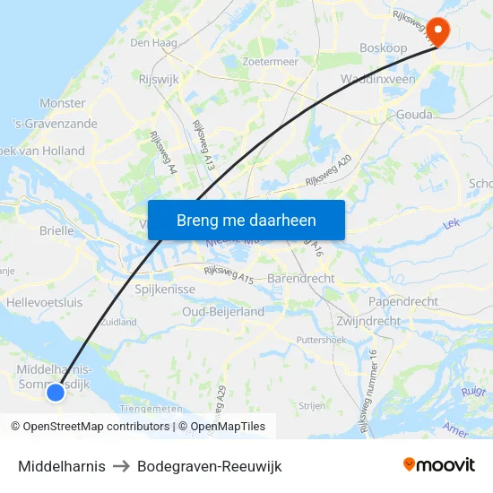 Middelharnis to Bodegraven-Reeuwijk map