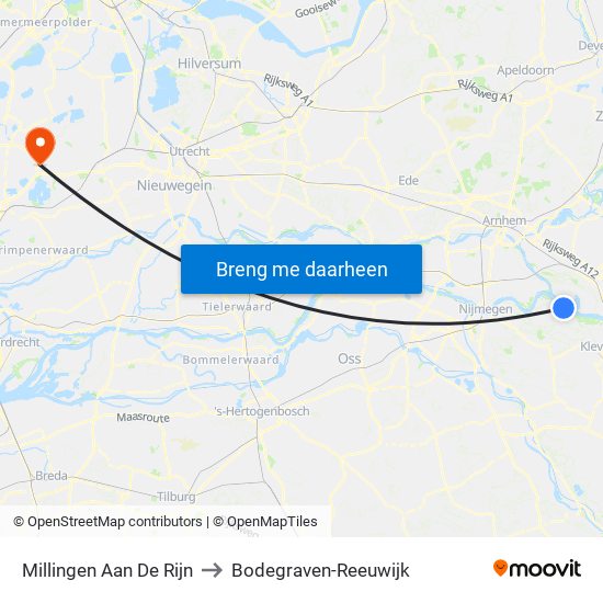 Millingen Aan De Rijn to Bodegraven-Reeuwijk map