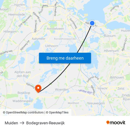 Muiden to Bodegraven-Reeuwijk map