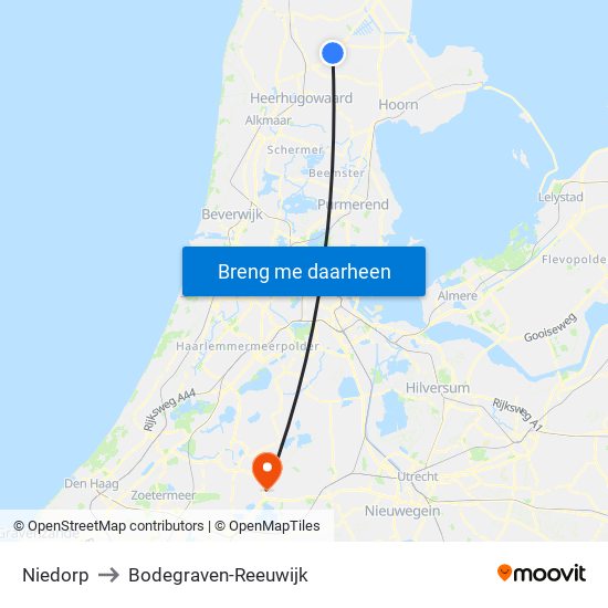 Niedorp to Bodegraven-Reeuwijk map
