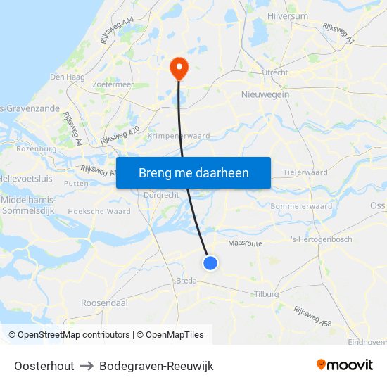Oosterhout to Bodegraven-Reeuwijk map
