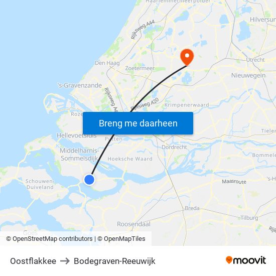 Oostflakkee to Bodegraven-Reeuwijk map