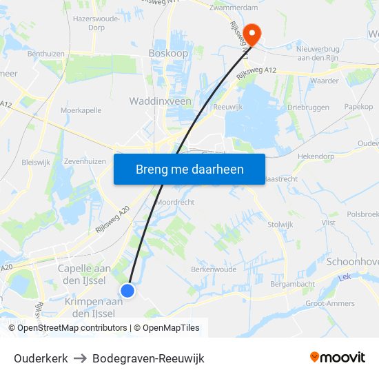Ouderkerk to Bodegraven-Reeuwijk map