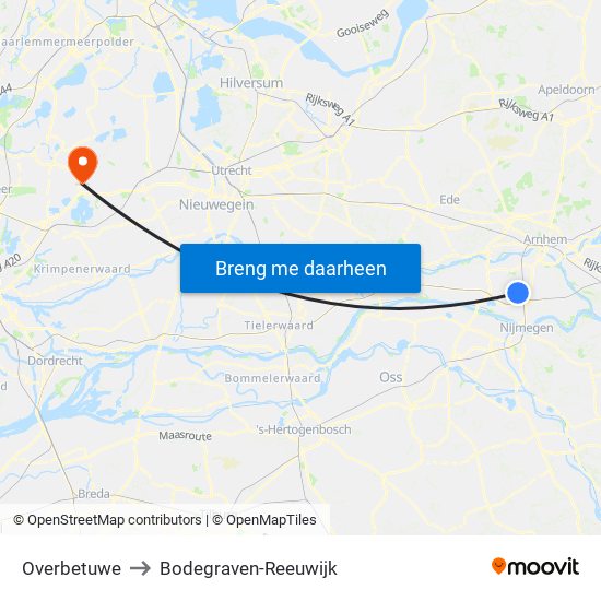 Overbetuwe to Bodegraven-Reeuwijk map