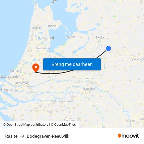 Raalte to Bodegraven-Reeuwijk map