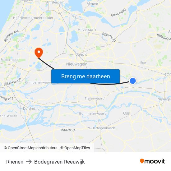 Rhenen to Bodegraven-Reeuwijk map