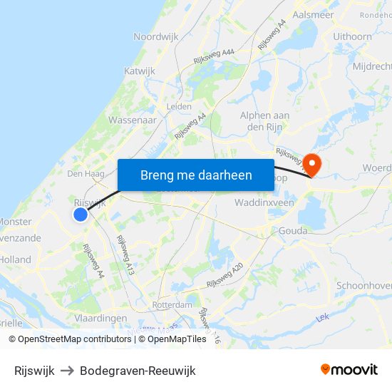 Rijswijk to Bodegraven-Reeuwijk map