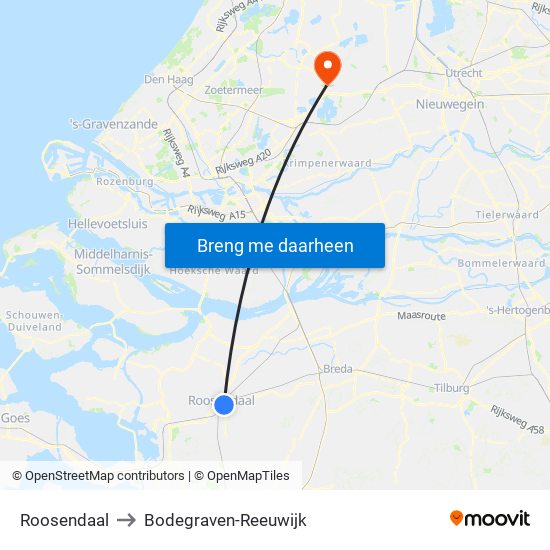 Roosendaal to Bodegraven-Reeuwijk map